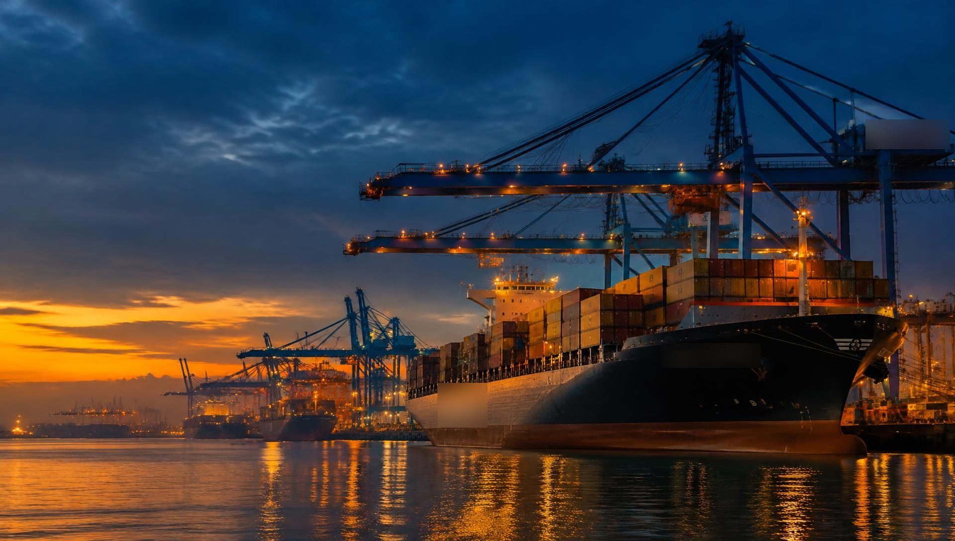 Container port at dusk