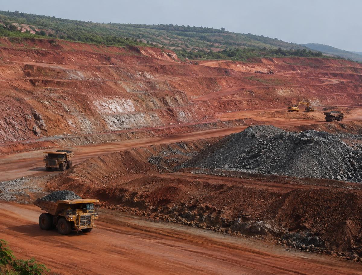 Open-pit mine with haul trucks