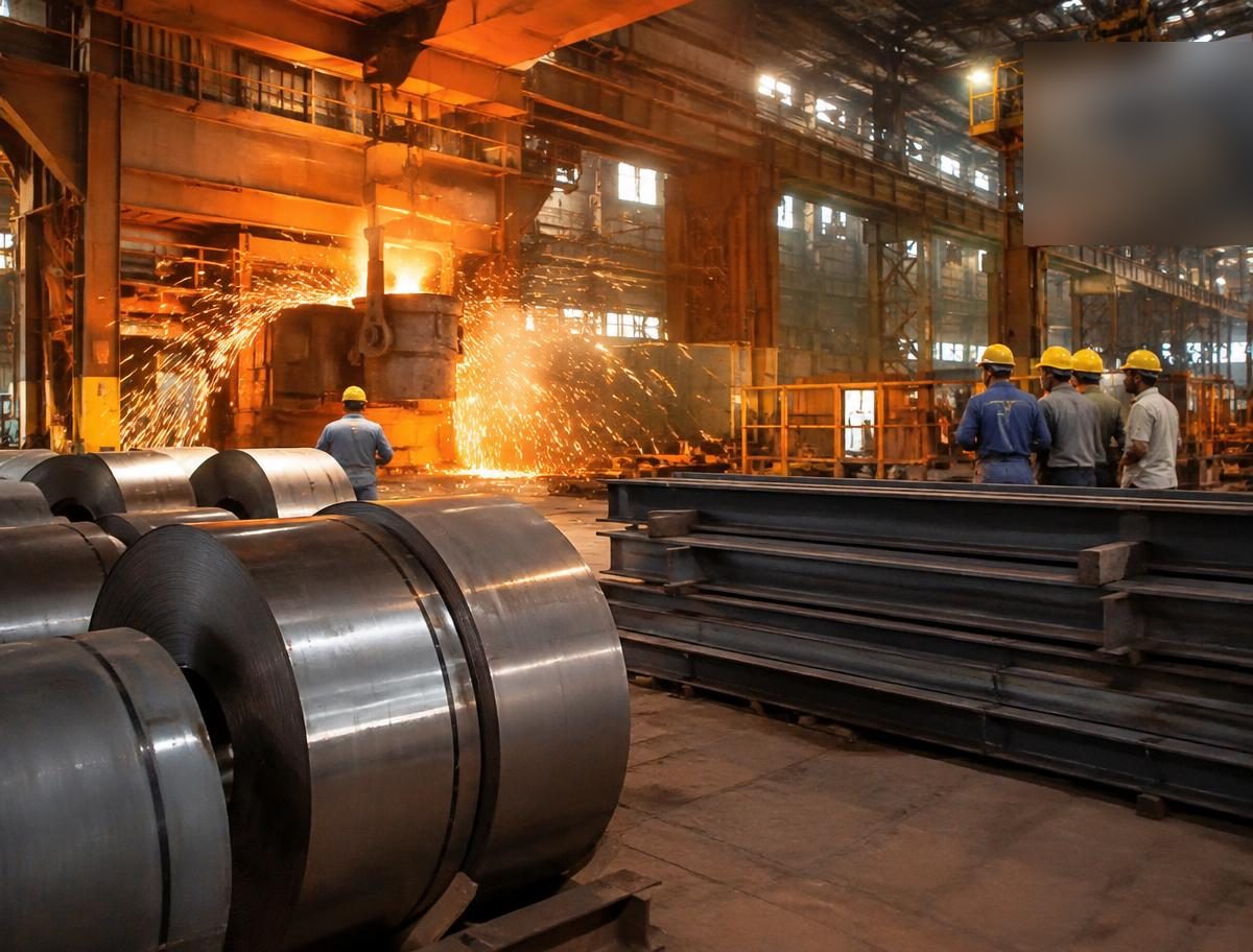 Workers in an Indian steel plant